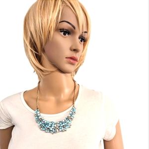 Vintage Runway Blue Stone Rhinestone Bib Necklace